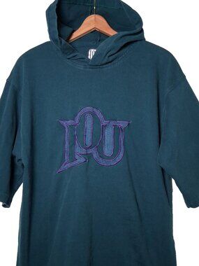 Vintgae 1990s IOU Shirt Men Medium Teal Purple Embroidered Retro Streetwear